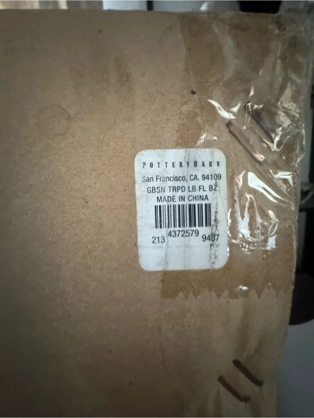 Pottery Barn Gibson tripod floor lamp base bronze shade is not included.